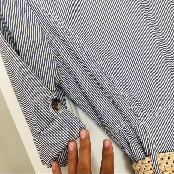 Tahari Midi Collared Shirt Dress Blue Pinstripes - Picture 6 of 8